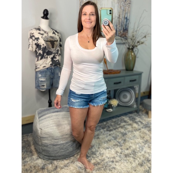 ❤️🔥Scoop Stretch Slimming Fitted Long Sleeve Shirt White 1822 - Picture 7 of 9